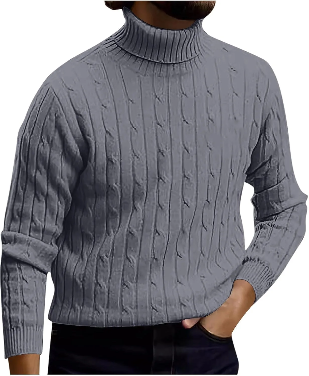 

Мужской вязаный свитер с воротником-стойкой Slim Fit, осенне-зимний, винтажный, полосатый, с длинными рукавами