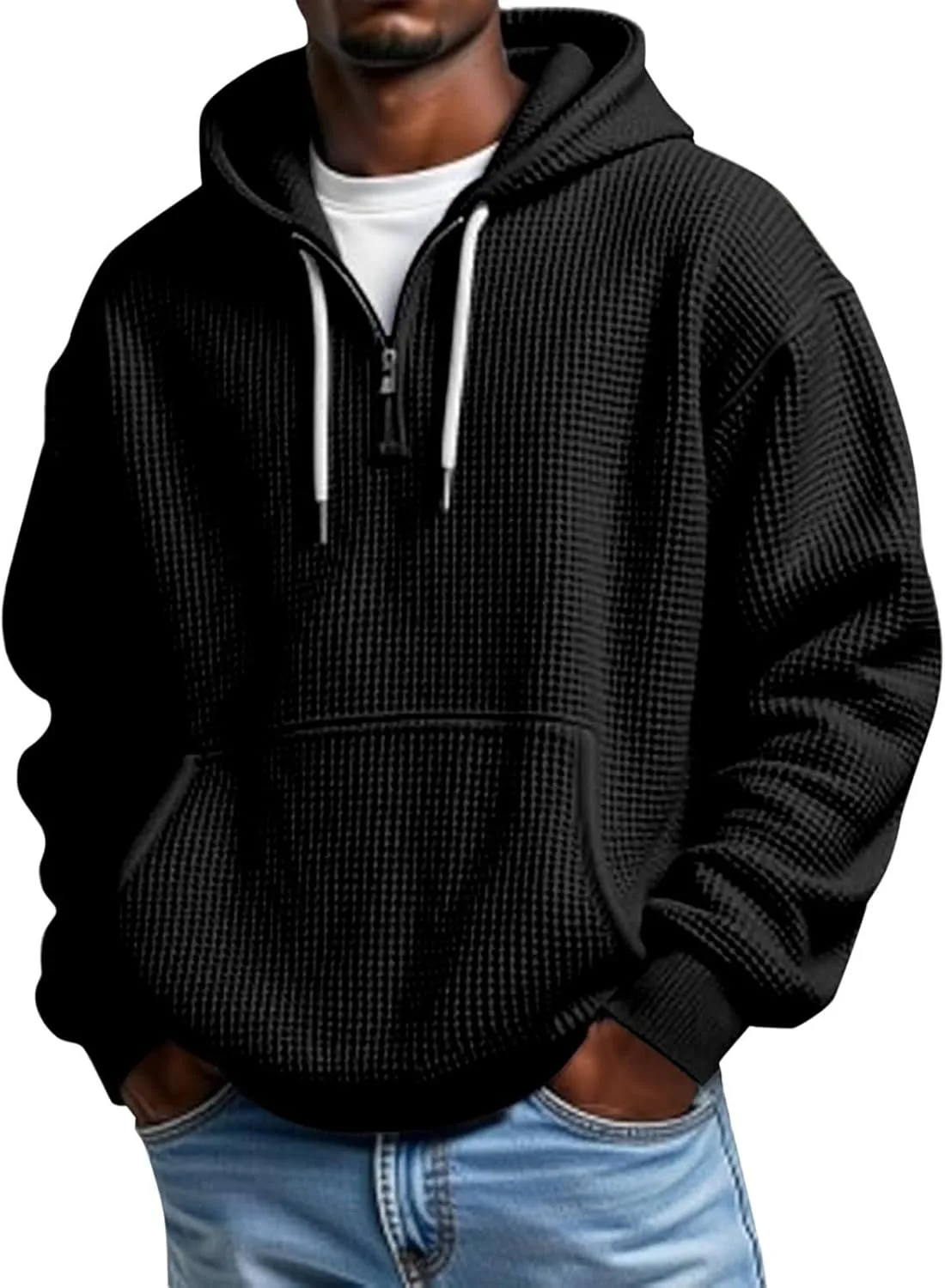 

Толстовка Quarter Zip для мужчин Waffle с длинным рукавом и карманами dyiozbga