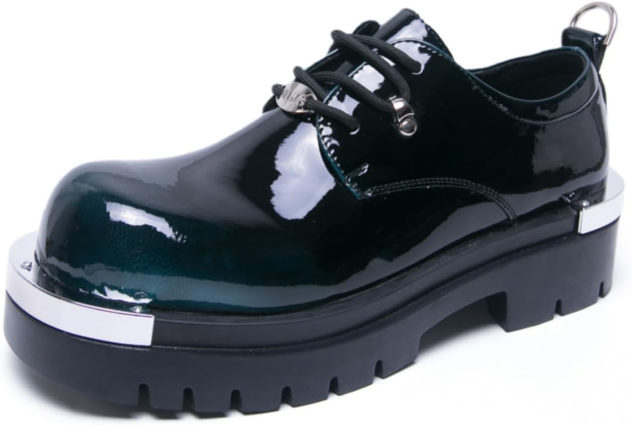 

Мужские оксфорды из лакированной кожи с градиентом, массивной подошвой и металлическими элементами, с широким округлым носком, на шнуровке, для повседневных вечеринок и полуофициальных мероприятий Kelibasi, синий