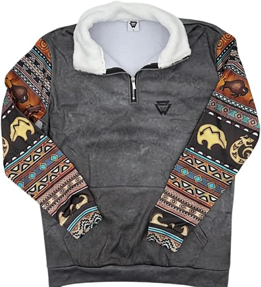 

Свитшот с воротником из шерпы и ацтекским рукавом на молнии 1/4 LEGEND OR LIES