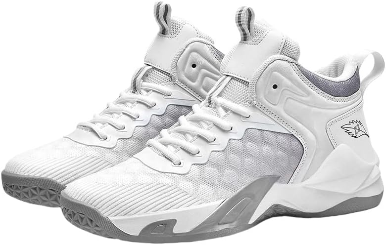 

Мужские дышащие баскетбольные кроссовки FmShi на шнуровке - высокие кроссовки для тренировок и соревнований с амортизирующей подушкой для занятий на открытом воздухе и в зале, белый