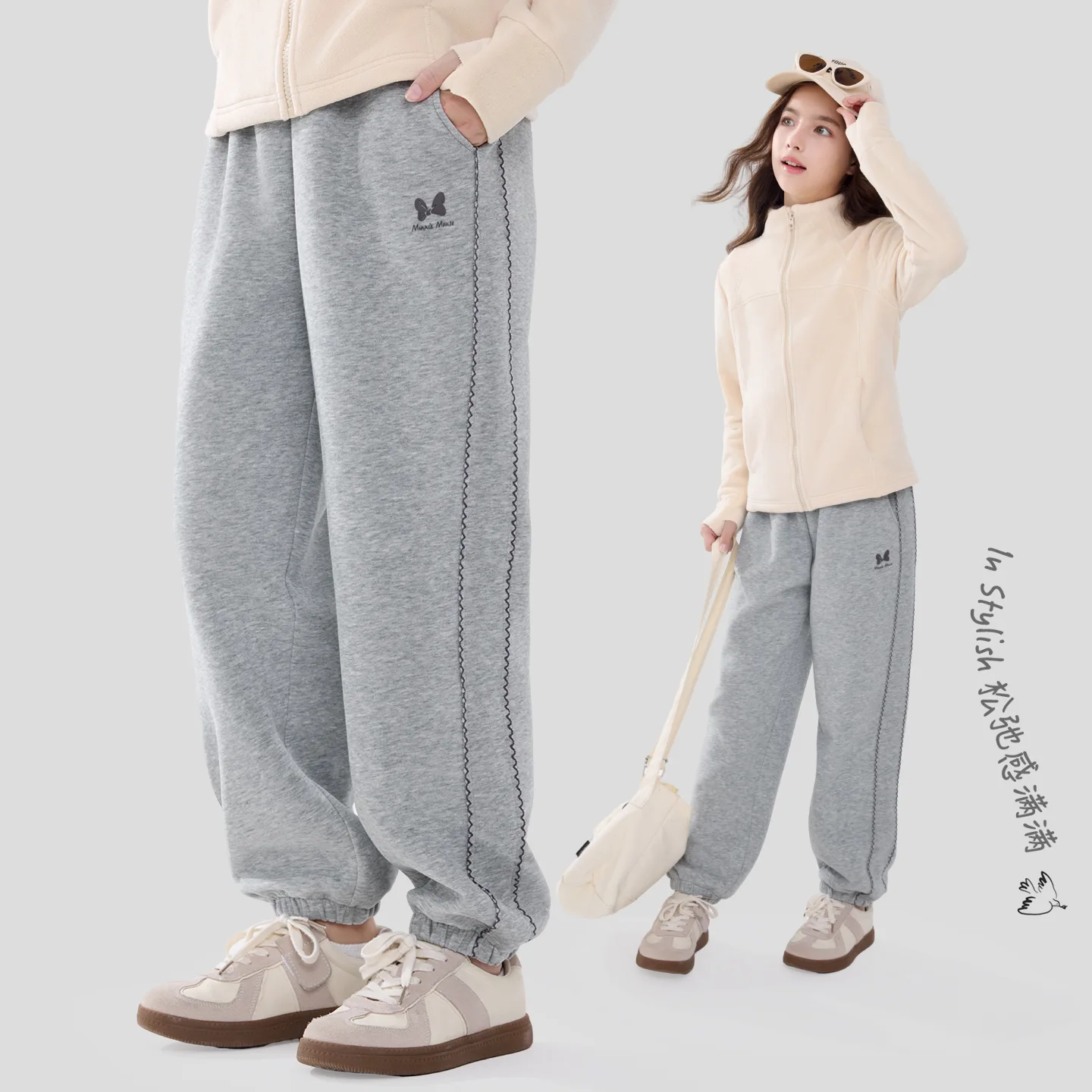 Детские вязаные спортивные штаны Minnie с подкладкой из флиса Disney, Heather Gray (Spring Fall Regular Edition) — фото 4