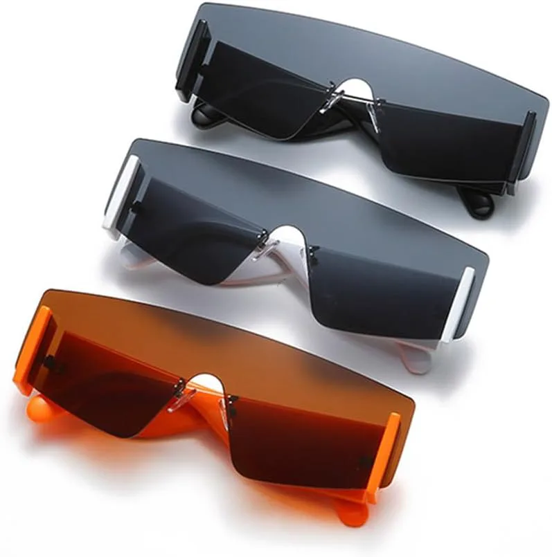 

Винтажные солнцезащитные очки большого размера без оправы для мужчин и женщин, цельные, с широкими дужками, защита от ультрафиолета UV400 HDUBFY, C3 Orange Tea