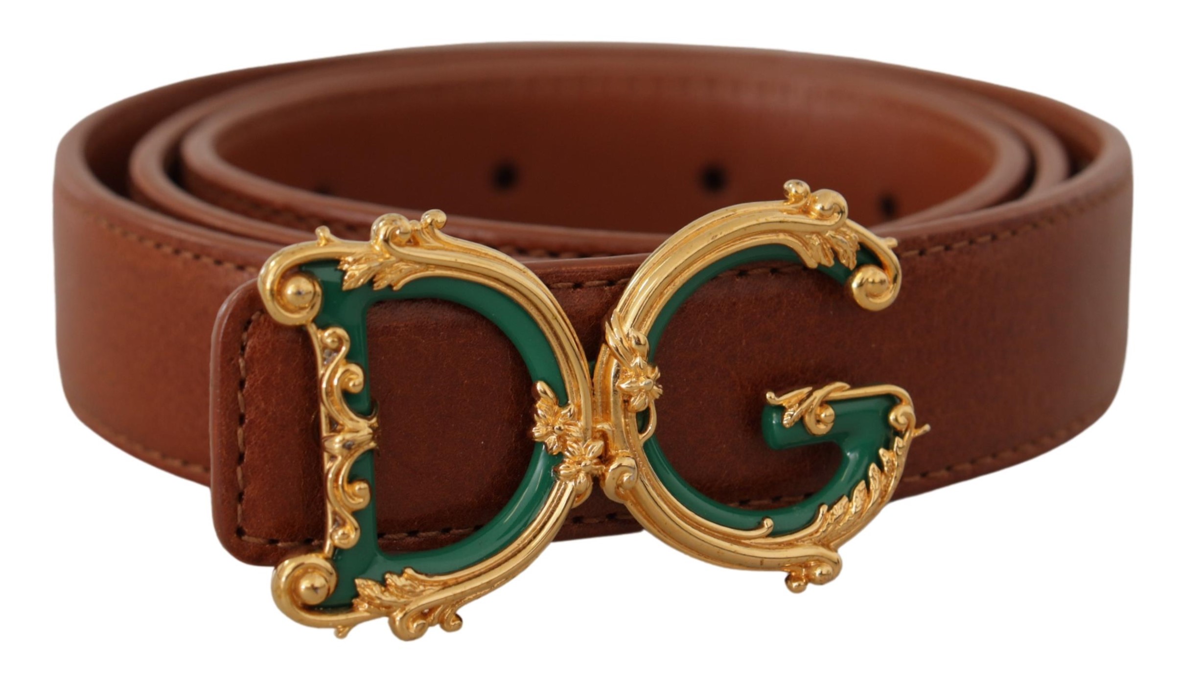 

Элегантный кожаный ремень с пряжкой-логотипом Dolce & Gabbana, коричневый