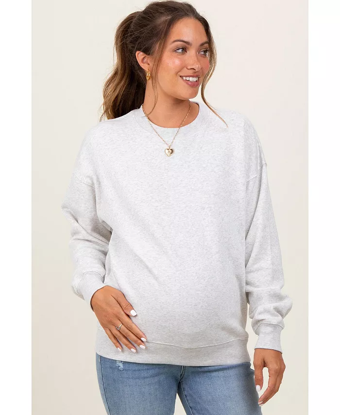 

Уютный свитшот для будущих мам с воротником-гольф из мягкой флисовой ткани хизер-грей в свободном крое Pinkblush, серый