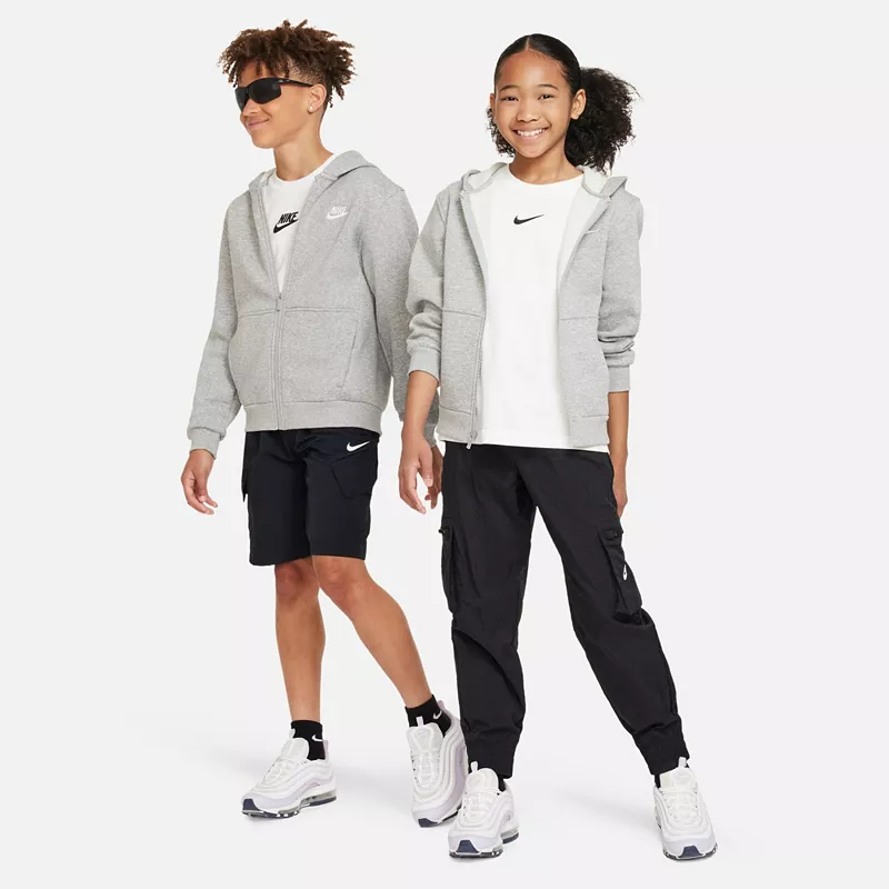Флисовая худи с молнией во всю длину Nike All Kids Fit Sportswear Club, цвет Dk Grey Heather/Base Grey — фото 2
