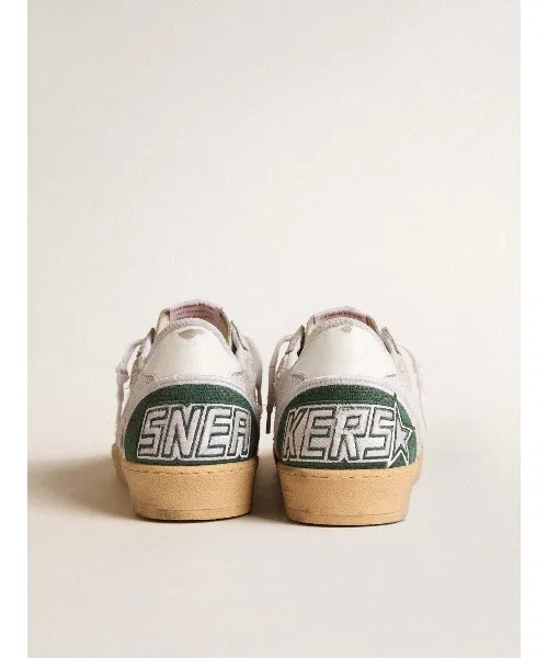 Мужские кроссовки из кожи и сетки Ball Star GOLDEN GOOSE белые с зелёным — фото 4