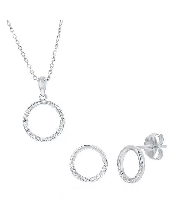 

Комплект из полированного серебра с круглыми ожерельем и серьгами из фианита Simona, silver