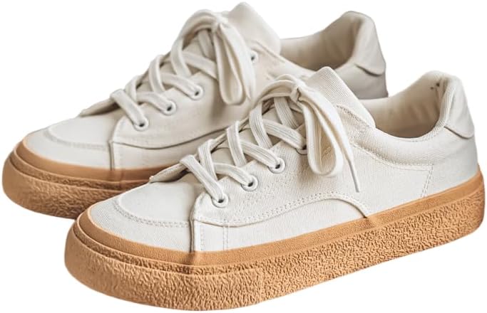 

Мужские ретро-кроссовки на платформе - толстая амортизирующая подошва, низкие с шнуровкой, прочный холст и резина, комфорт круглый год с подошвой из ЭВА Clolinde, бежевый