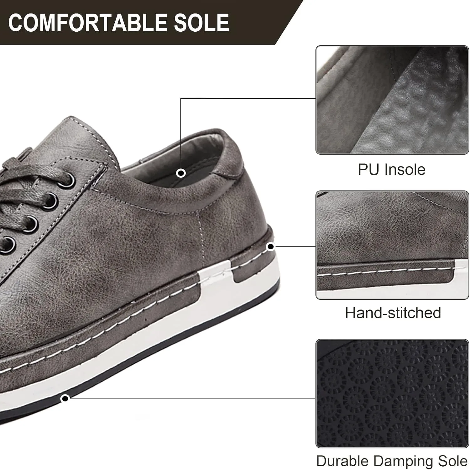 Мужские кожаные повседневные туфли на шнуровке Oxfords, модные, нескользящие, удобные кеды для бизнеса Asifn, серый — фото 4