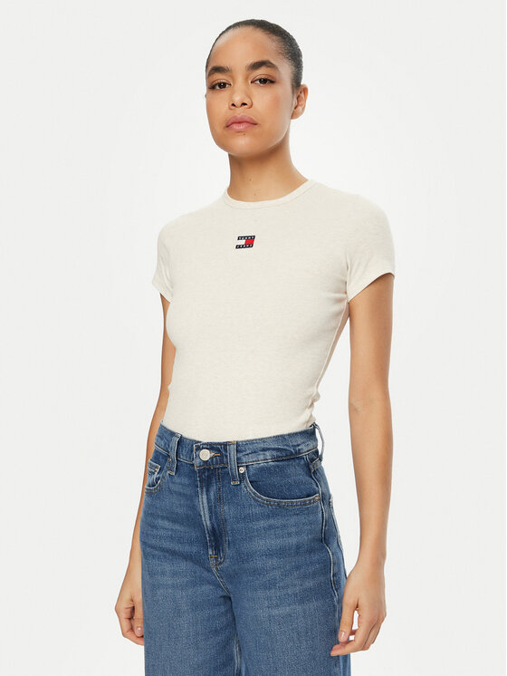 

Облегающая футболка DW0DW20463 Tommy Jeans, бежевый