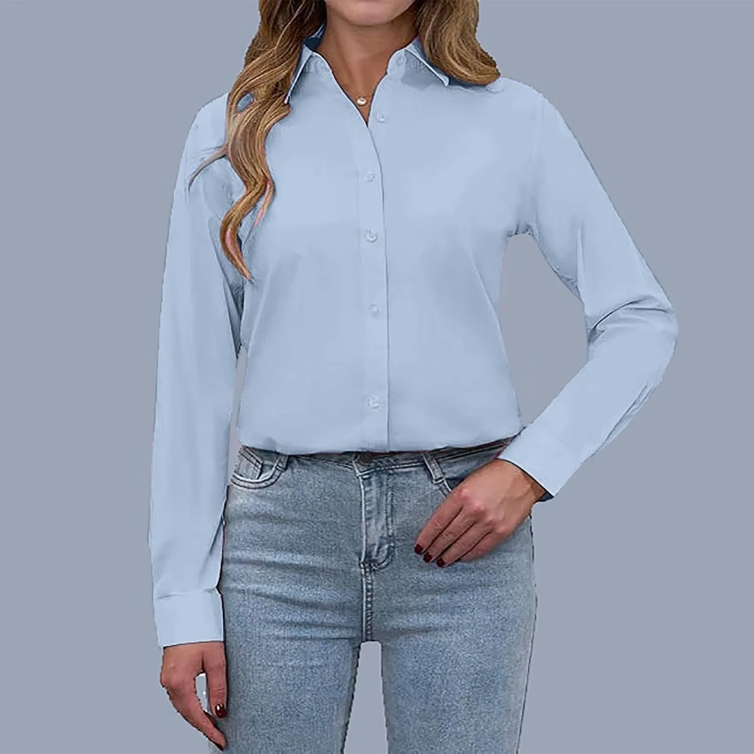 Блуза оверсайз, длинная, женская, Work, Casual, Loose, синий — фото 3