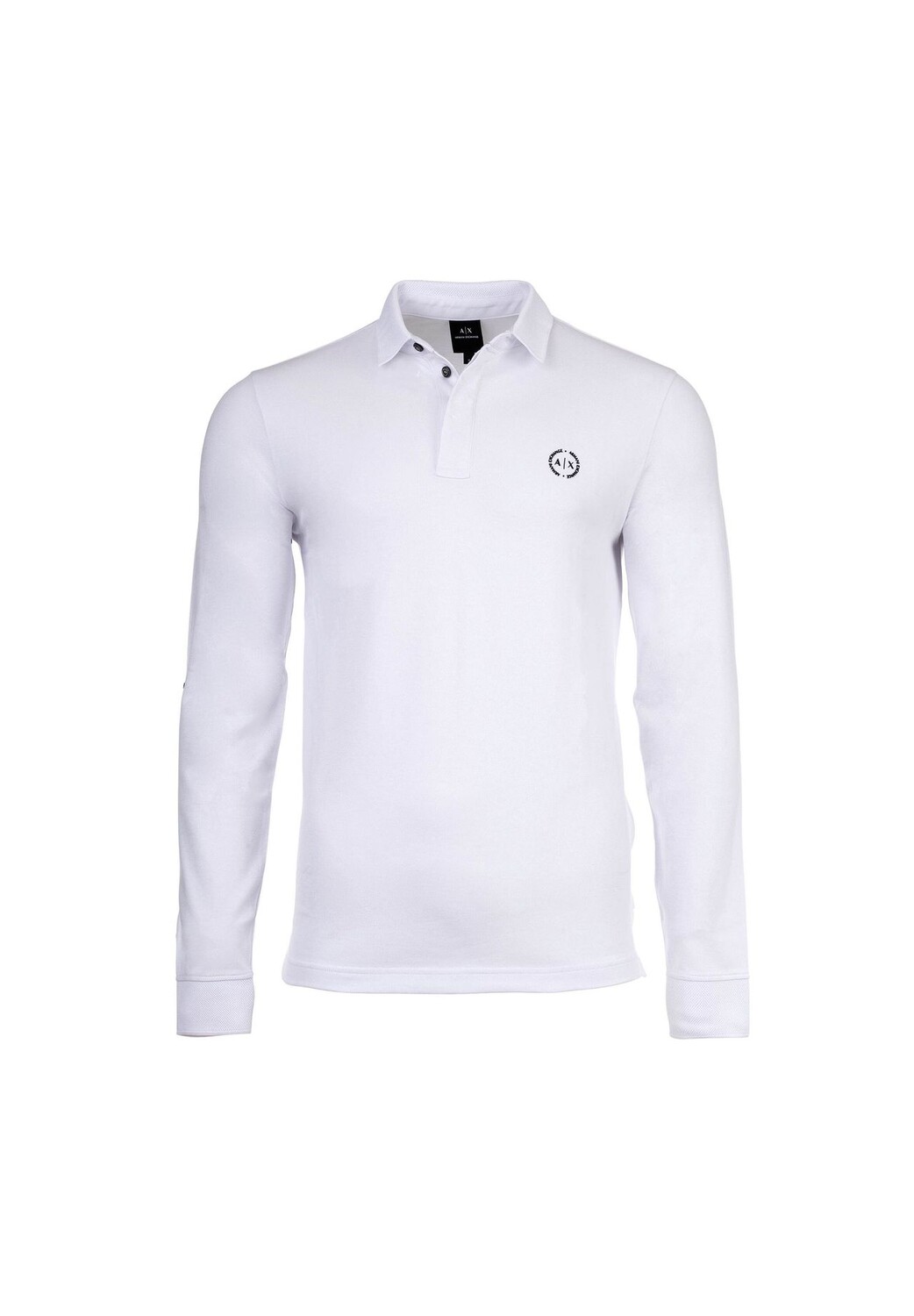 

Мужская рубашка-поло с длинными рукавами - планка на пуговицах, пике, хлопок стрейч ARMANI EXCHANGE, белый
