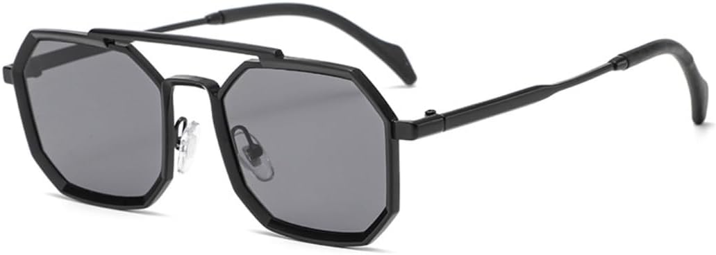 

Ретро солнцезащитные очки с двойными перемычками и многоугольными линзами для женщин и мужчин, металлическая оправа, зеркальные линзы, защита от УФ-излучения UV400, стиль панк UATXTAU, 2