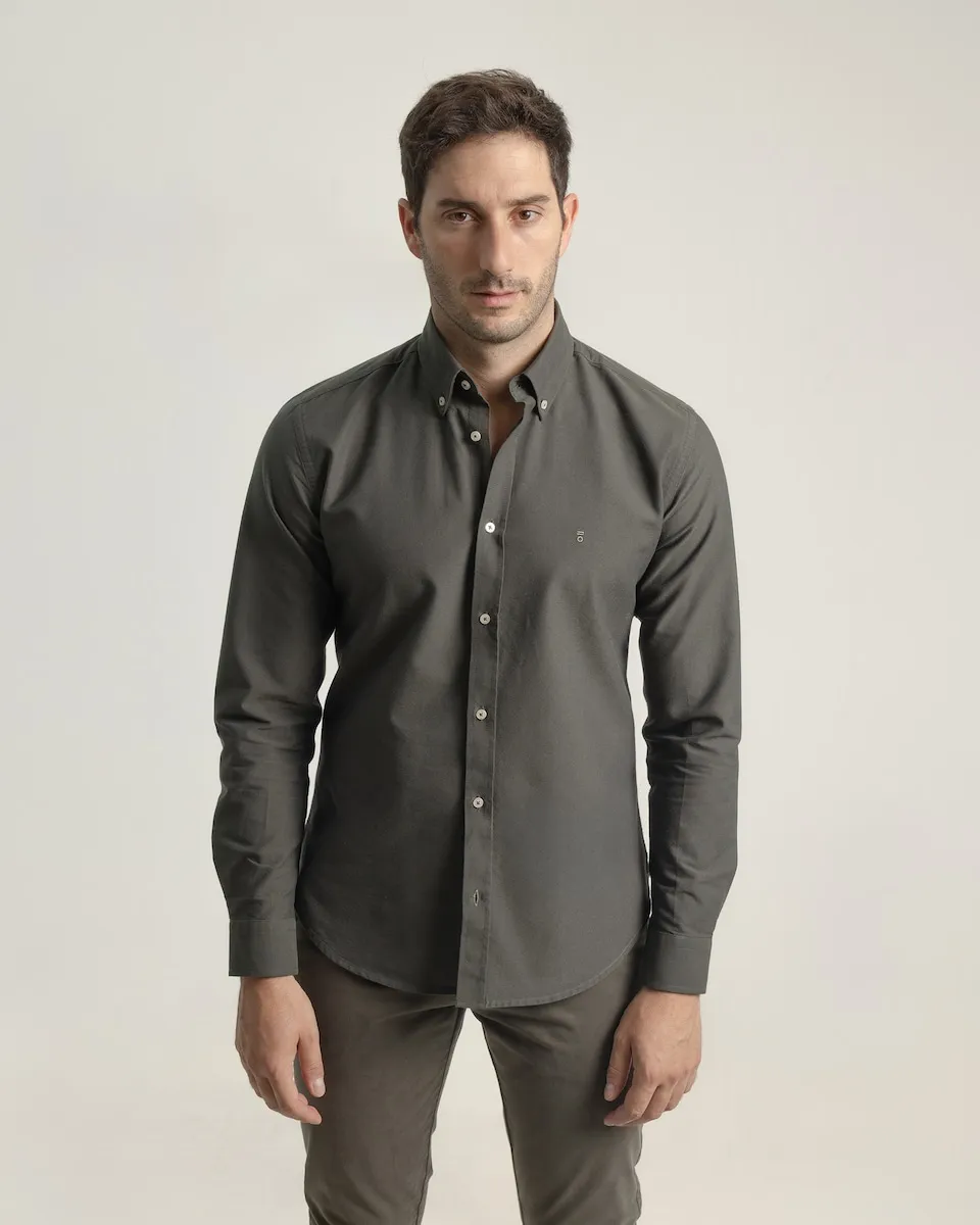 

Мужская повседневная рубашка из хлопка Оксфорд, приталенного кроя PuroEgo, темно-серый