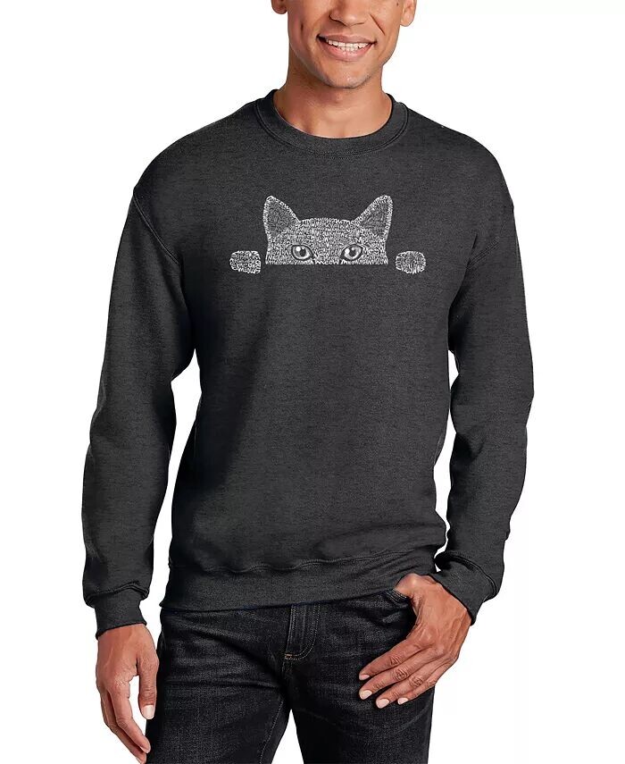 

Мужская толстовка с круглым вырезом Peeking Cat Word Art LA Pop Art, серый