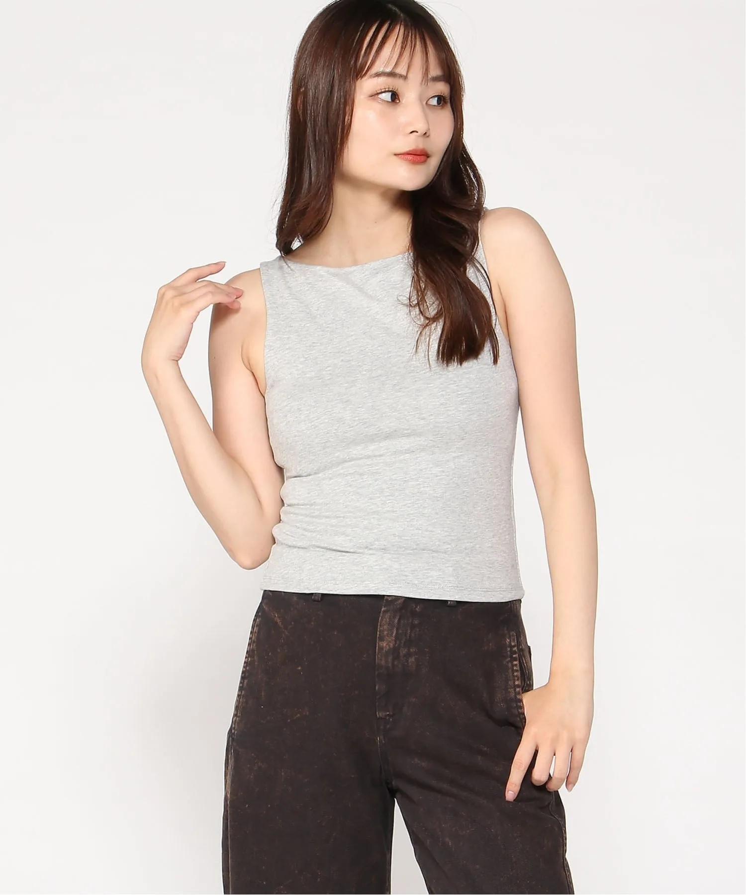 (W) Укороченный топ-майка из плотного трикотажа с вырезом-лодочкой GAP, BC15 HEATHER GREY — фото 4