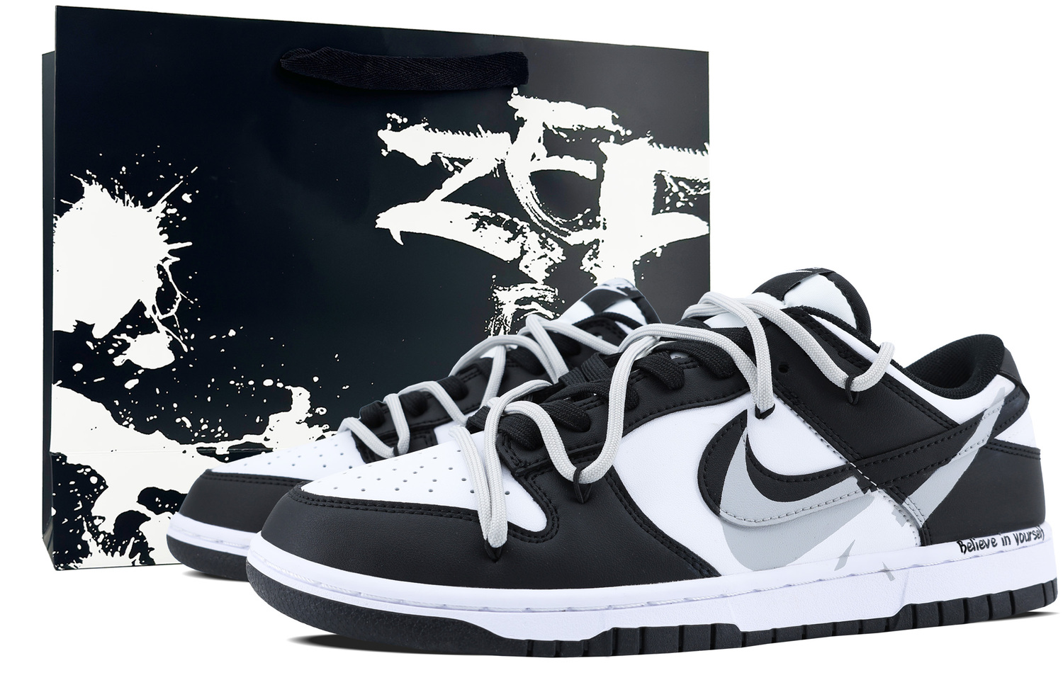

Nike Антискользящие износостойкие низкие кеды для скейтбординга Dunk унисекс черный серый белый, цвет Black Gray White