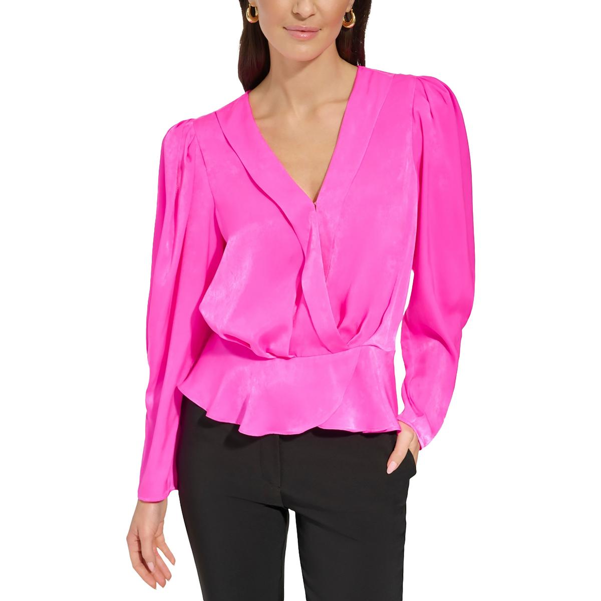 

Женская блузка с V-образным вырезом и сюртуком DKNY, цвет shocking pink