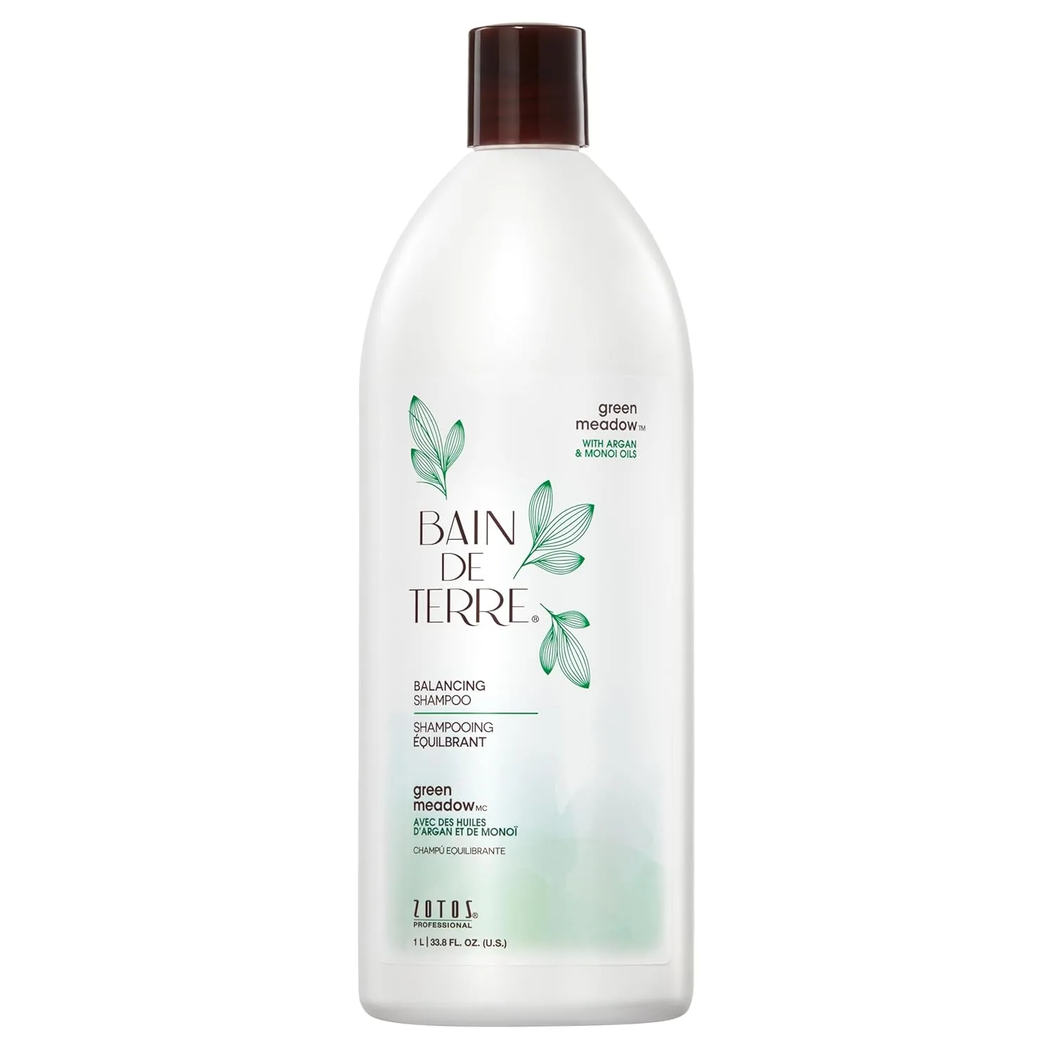 Шампунь Bain de Terre Green Meadow Balancing Shampoo: мягкое очищение для мягких и шелковистых волос с аргановым маслом и маслом монои, без парабенов, подходит для окрашенных волос. 1000 мл (.)