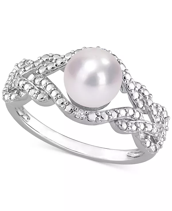 

Кольцо с культивированным пресноводным жемчугом (7 мм) и бриллиантами в ажурном исполнении из стерлингового серебра Macy'S, white