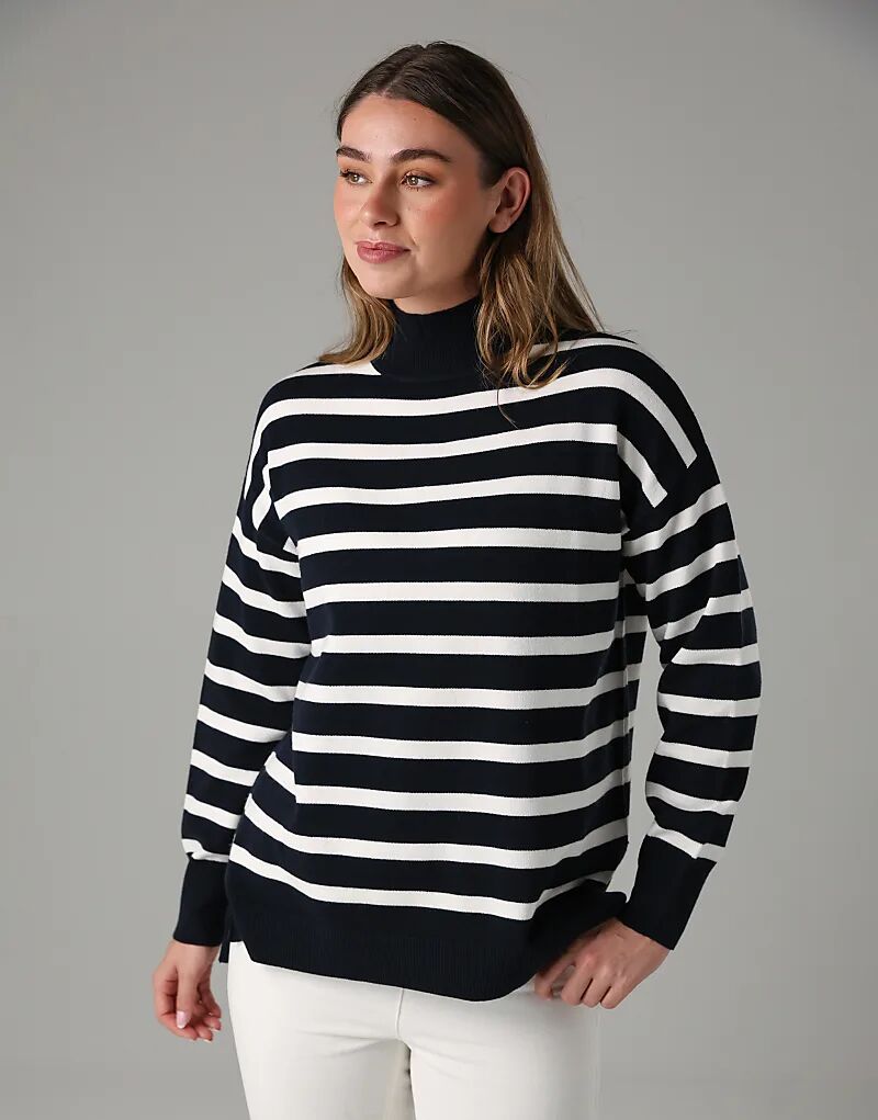 

French Connection Свободный джемпер с высоким воротом и длинными рукавами в полоску, темно-синего цвета