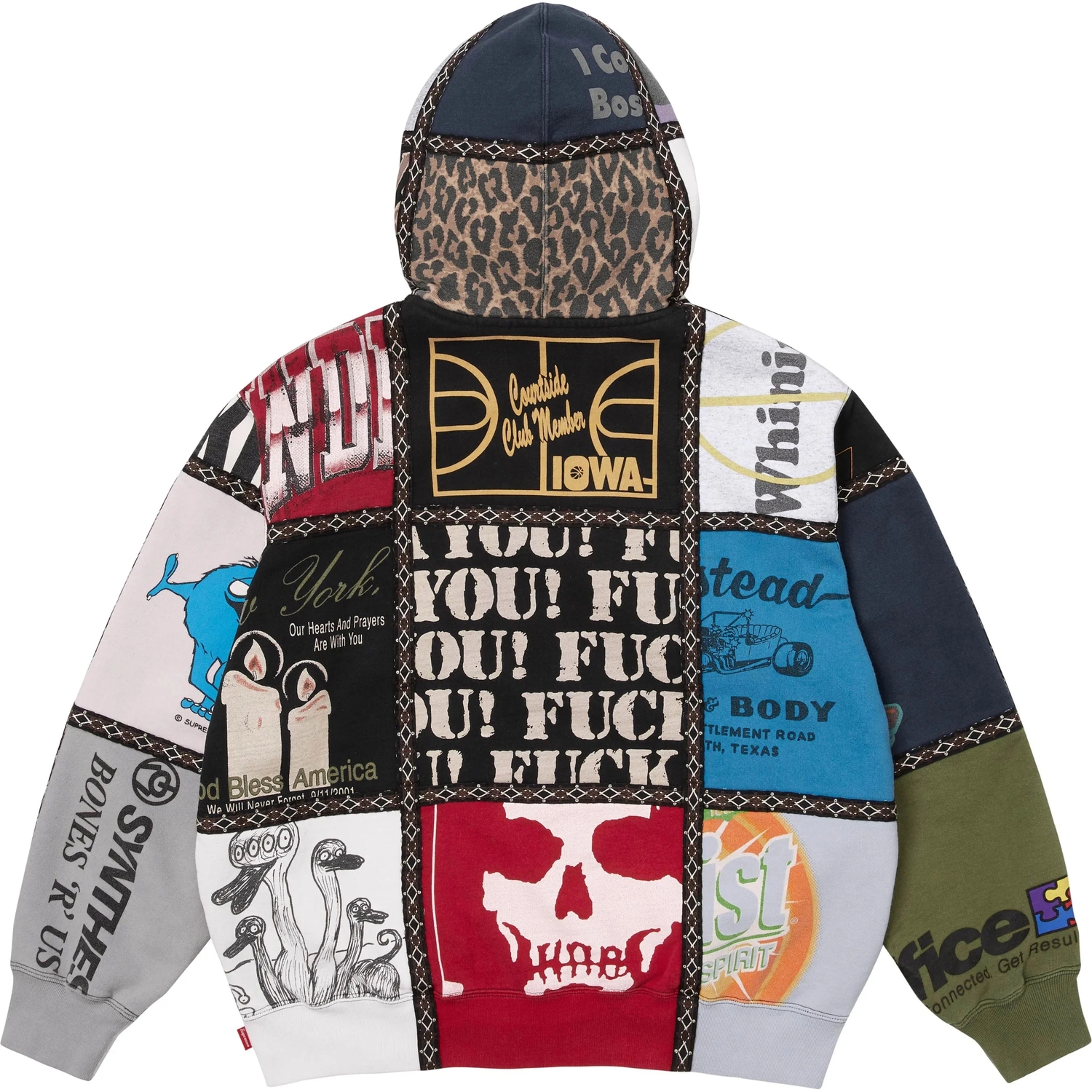 X NumberNine FW25 НЕДЕЛЯ 16 Лоскутная толстовка на молнии с капюшоном, унисекс Supreme, мультиколор — фото 3