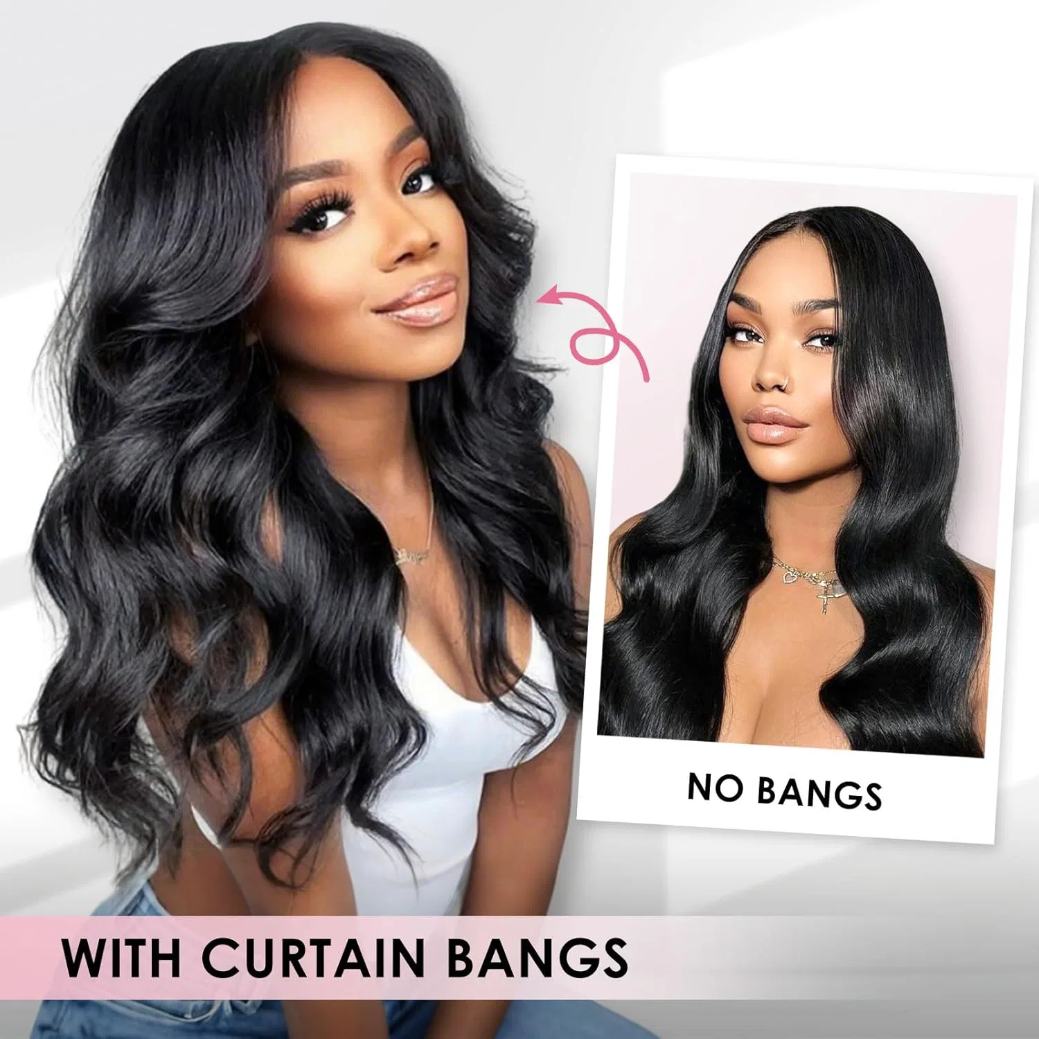 Парик из натуральных волос «Curtain Bangs» с челкой от Beluck Beluck, Natural Black Color — фото 2