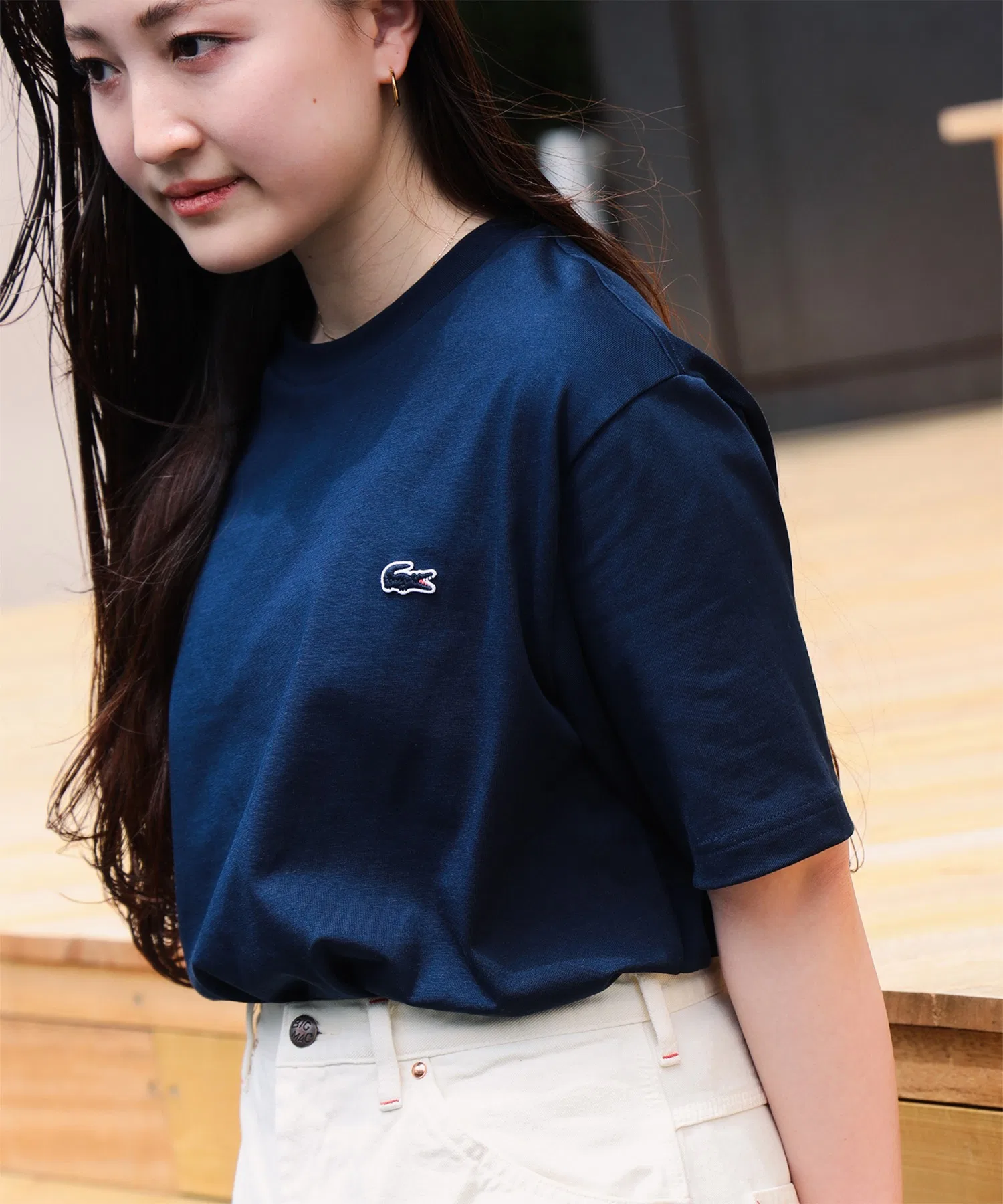 Унисекс футболка LACOSTE с круглым вырезом, логотип, тёмно-синяя