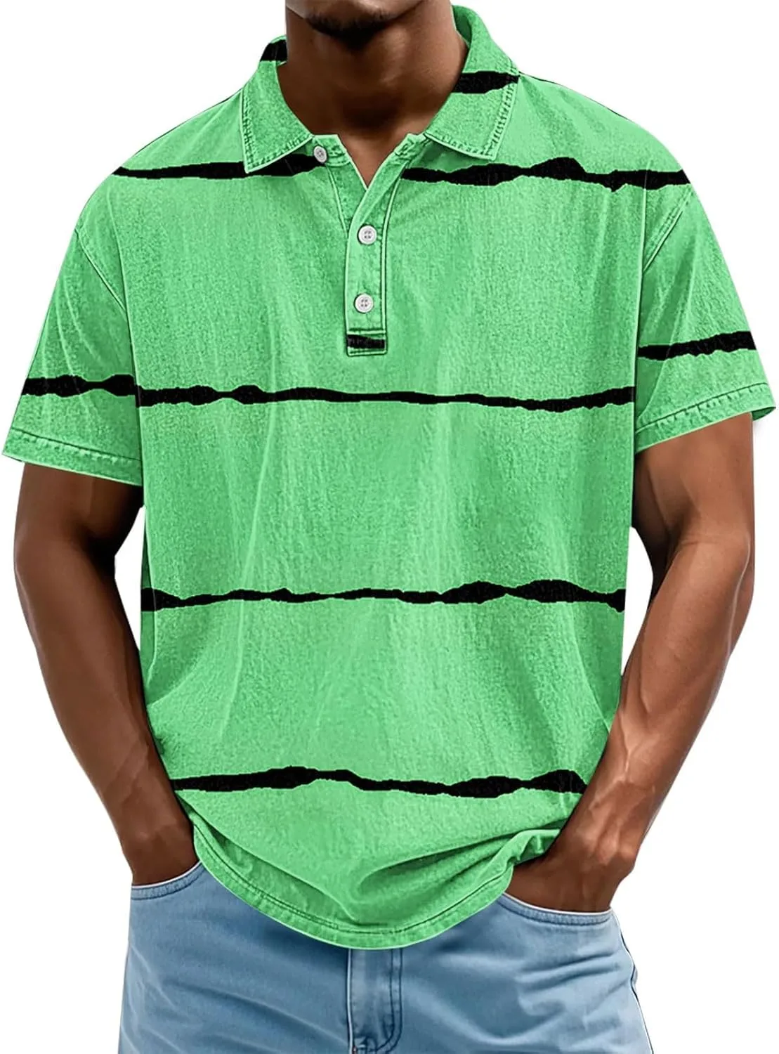 

Мужская поло в полоску с коротким рукавом и классическим воротником Thatrich