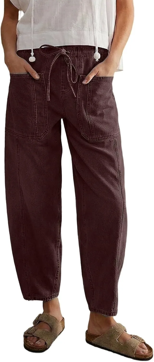 

Женские джинсы с широкими штанинами и эластичным поясом