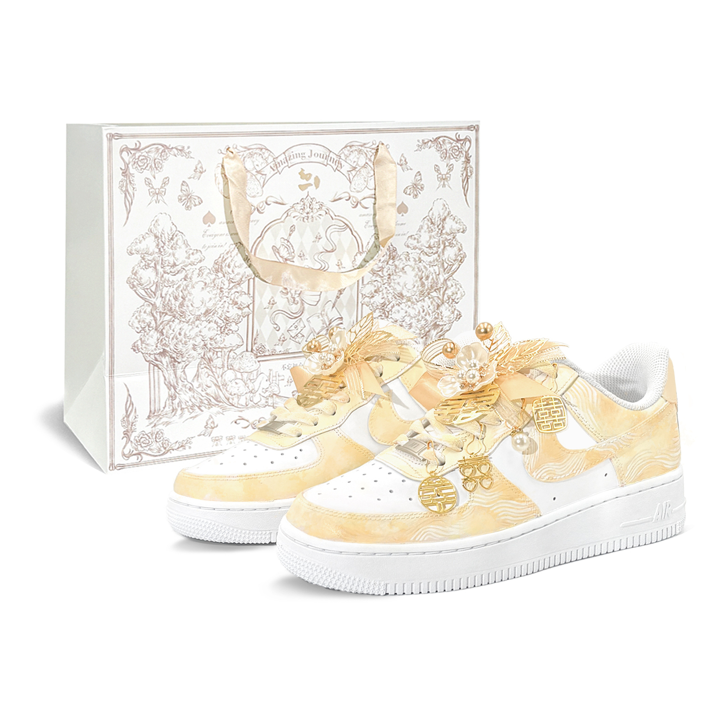 

Air Force 1 Shopping Bag, Gilded Floral, First Day Culture устойчивый к истиранию противоскользящий низкий верх Nike, белый золотой