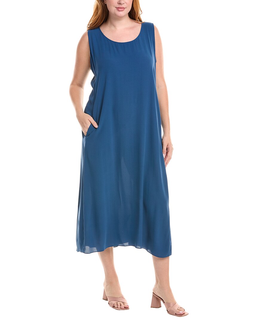

EILEEN FISHER Plus Шелковое платье с круглым вырезом и расклешенным силуэтом, синий