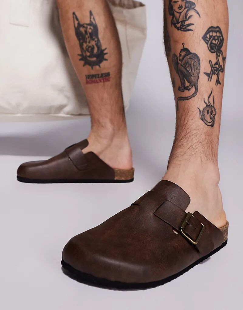 

Сандалии-клоги ASOS DESIGN коричневого цвета с пробковой подошвой