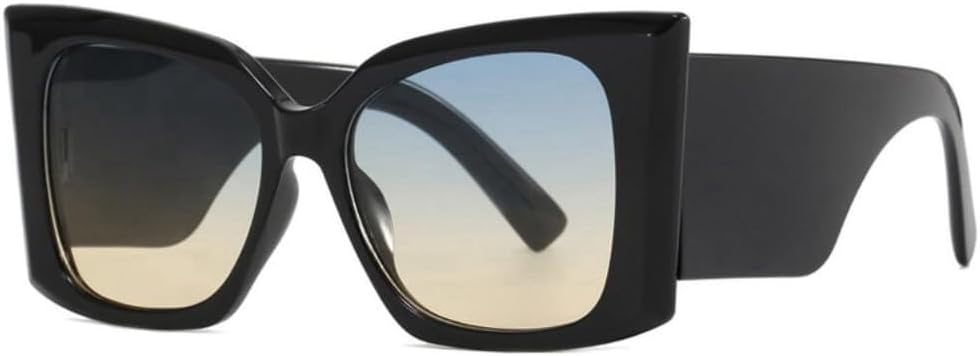 

Ретро-солнцезащитные очки большого размера для женщин и мужчин, винтажные, с толстой оправой и широкими дужками, защита от УФ-излучения UV400 HYYZZC, Black Blue Yellow