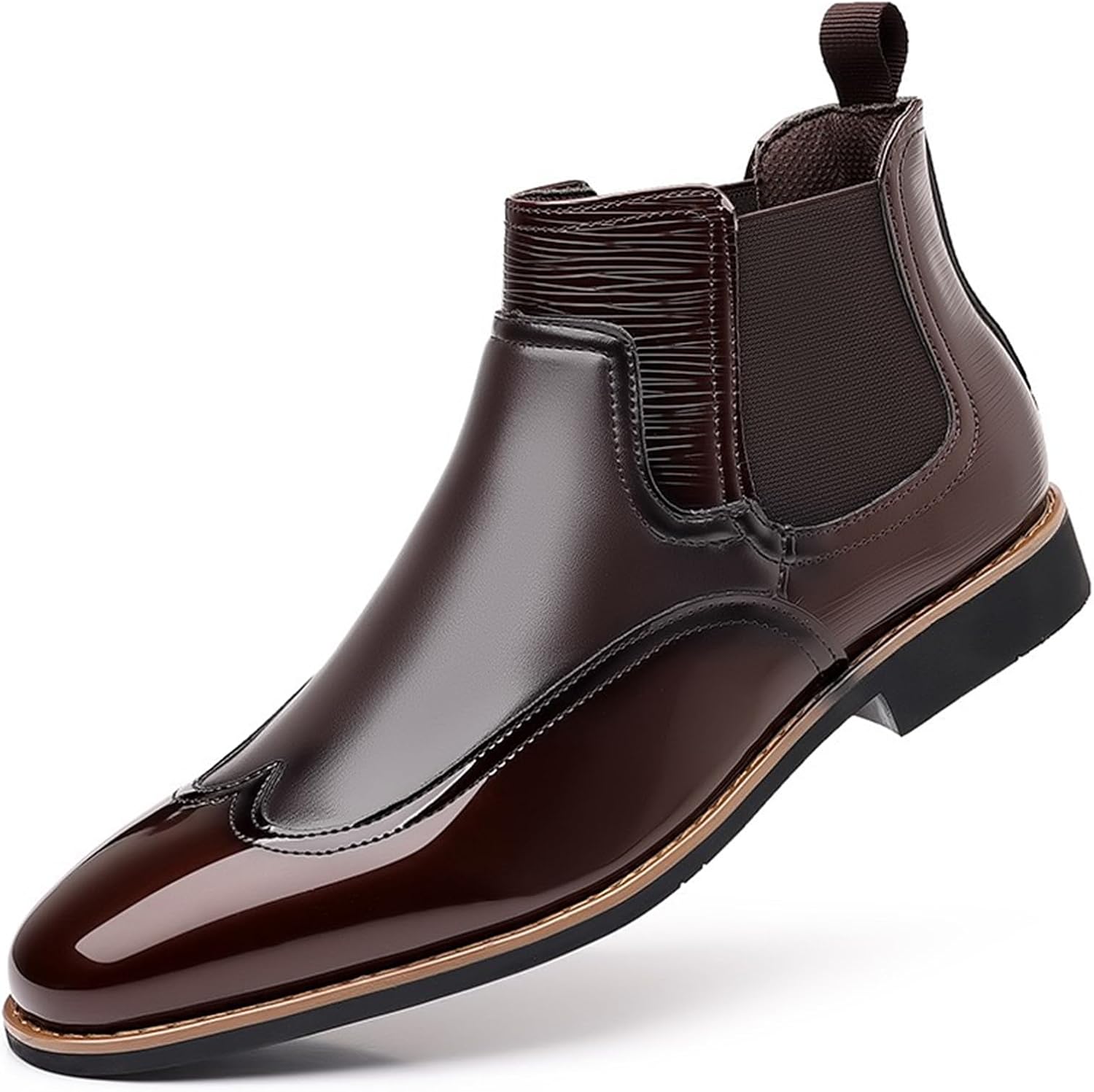 

Мужские глянцевые челси с острым носком, из искусственной кожи, для торжественных и повседневных образов, слипоны, ботинки до щиколотки Generic, коричневый