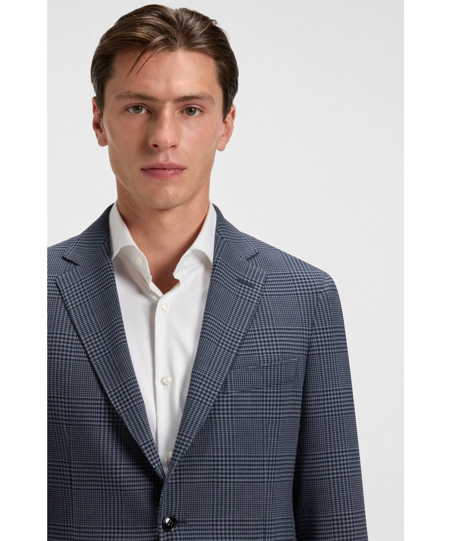 Мужской пиджак BOSS Slim Fit в клетку из эластичной шерсти — фото 2