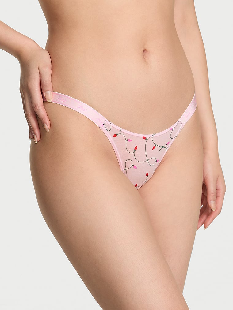 

Трусики-Стринги из хлопка с высоким вырезом и логотипом Pink, smooth pink tulip lights print