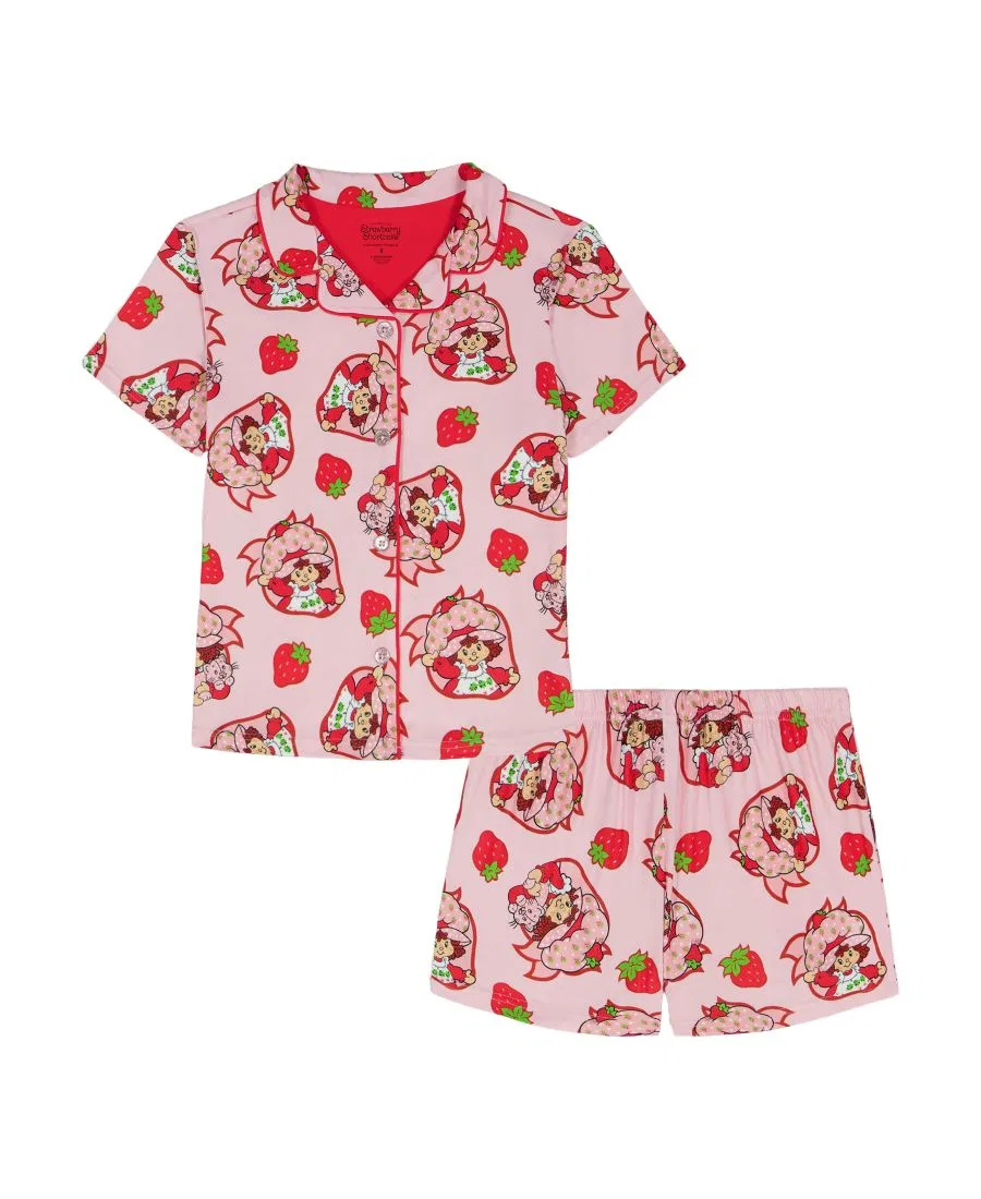 Комплект детской пижамы для девочек 2T-4T: топ с вырезом и шорты с принтом Strawberry Shortcake, розовый