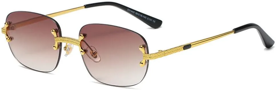 

Популярные маленькие прямоугольные солнцезащитные очки в стиле ретро, ​​без оправы, с зеркальным покрытием, защита от УФ-излучения UV400 TKKTLLT, Tea Gradient