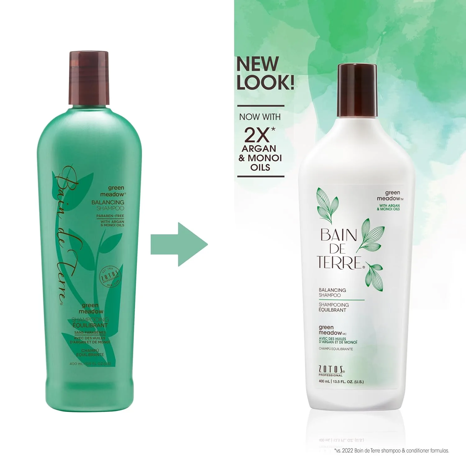 Шампунь Bain de Terre Green Meadow Balancing Shampoo: мягкое очищение для мягких и шелковистых волос с аргановым маслом и маслом монои, без парабенов, подходит для окрашенных волос. 399 мл (.), Green — фото 2