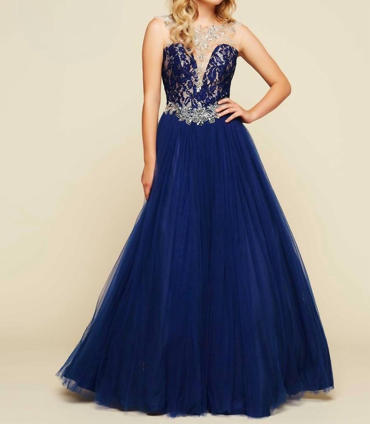 

Бальное платье с иллюзией в полночь/ню Mac Duggal, цвет midnight/nude