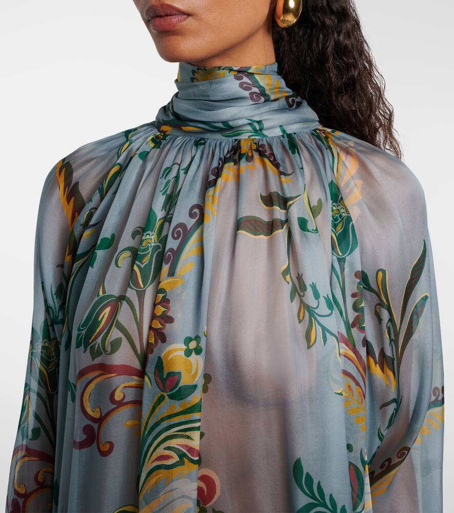 Расписной топ из шёлка с защипами Etro, Print On Pale Blue Base — фото 4