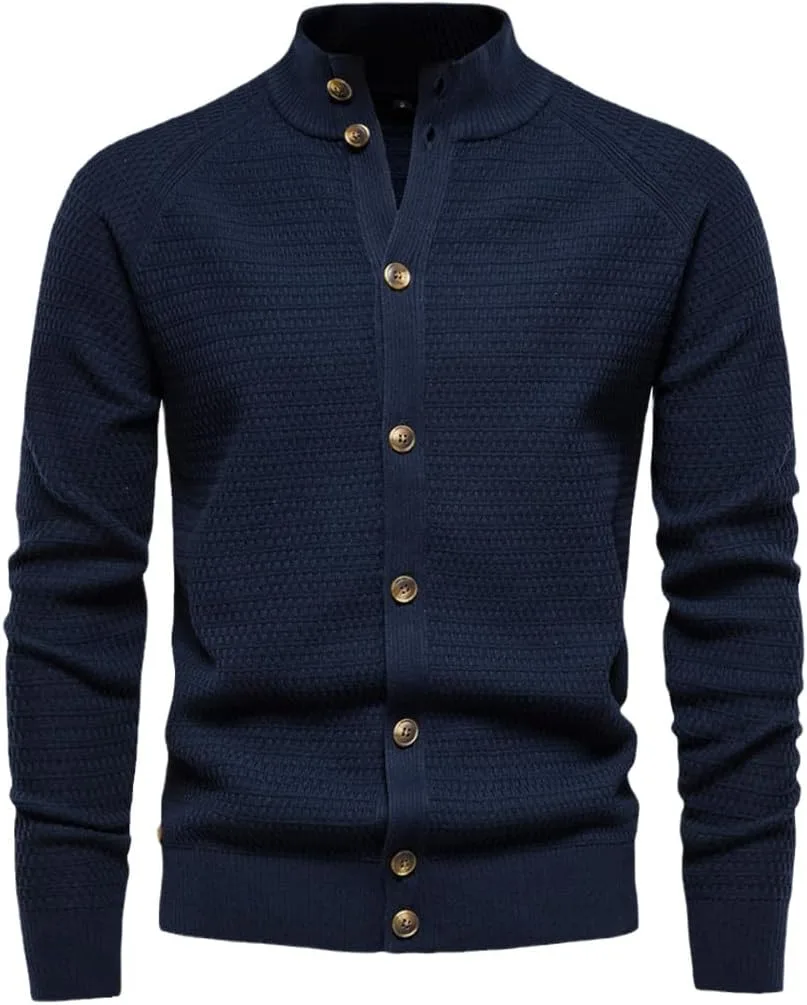 

Мужской вязаный кардиган из хлопка с пуговицами и воротником-стойкой Wjnvfioo