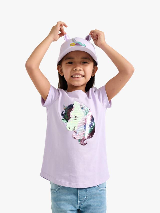 

Детская хлопковая футболка с коротким рукавом и пайетками единорог Lindex, Light Lilac