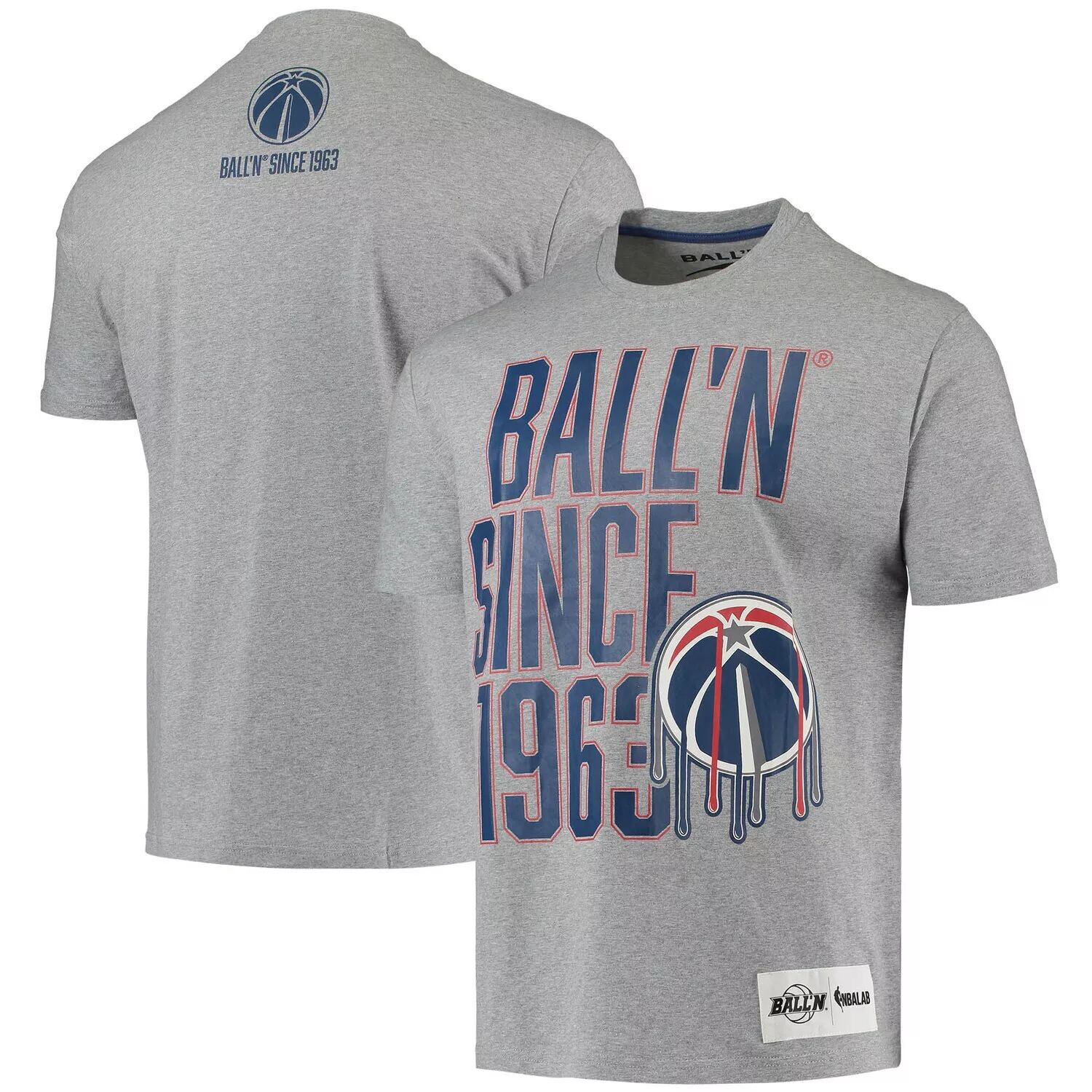 

Мужская серая футболка BALL'N Heathered Washington Wizards с 1963 года, Серый, Мужская серая футболка BALL'N Heathered Washington Wizards с 1963 года