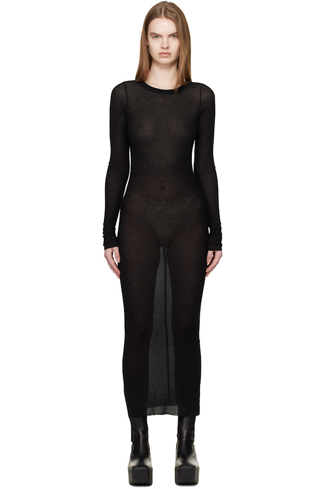 

Платье миди с ребристым верхом и вырезом на макушке Rick Owens, черный