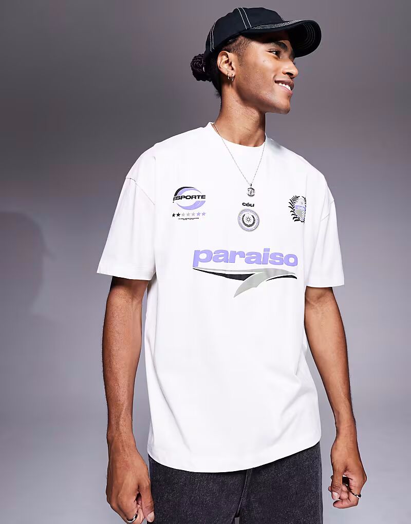 

Футболка свободного кроя со спортивной графикой кремового цвета Asos Design, Бежевый, Футболка свободного кроя со спортивной графикой кремового цвета Asos Design