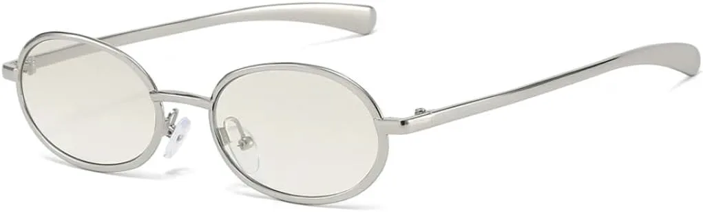 

Солнцезащитные очки для женщин и мужчин, овальные, в стиле панк, металлические, с защитой от УФ-излучения UV400, для вечеринок и улицы TVTBBVV, Silver Mirror