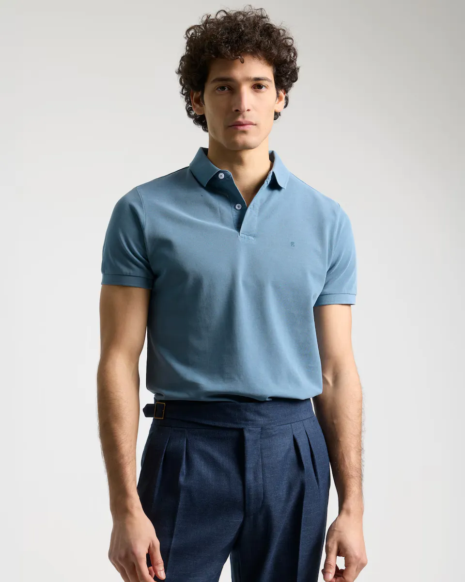 

Мужская поло из пике slim fit PuroEgo, индиго/синий